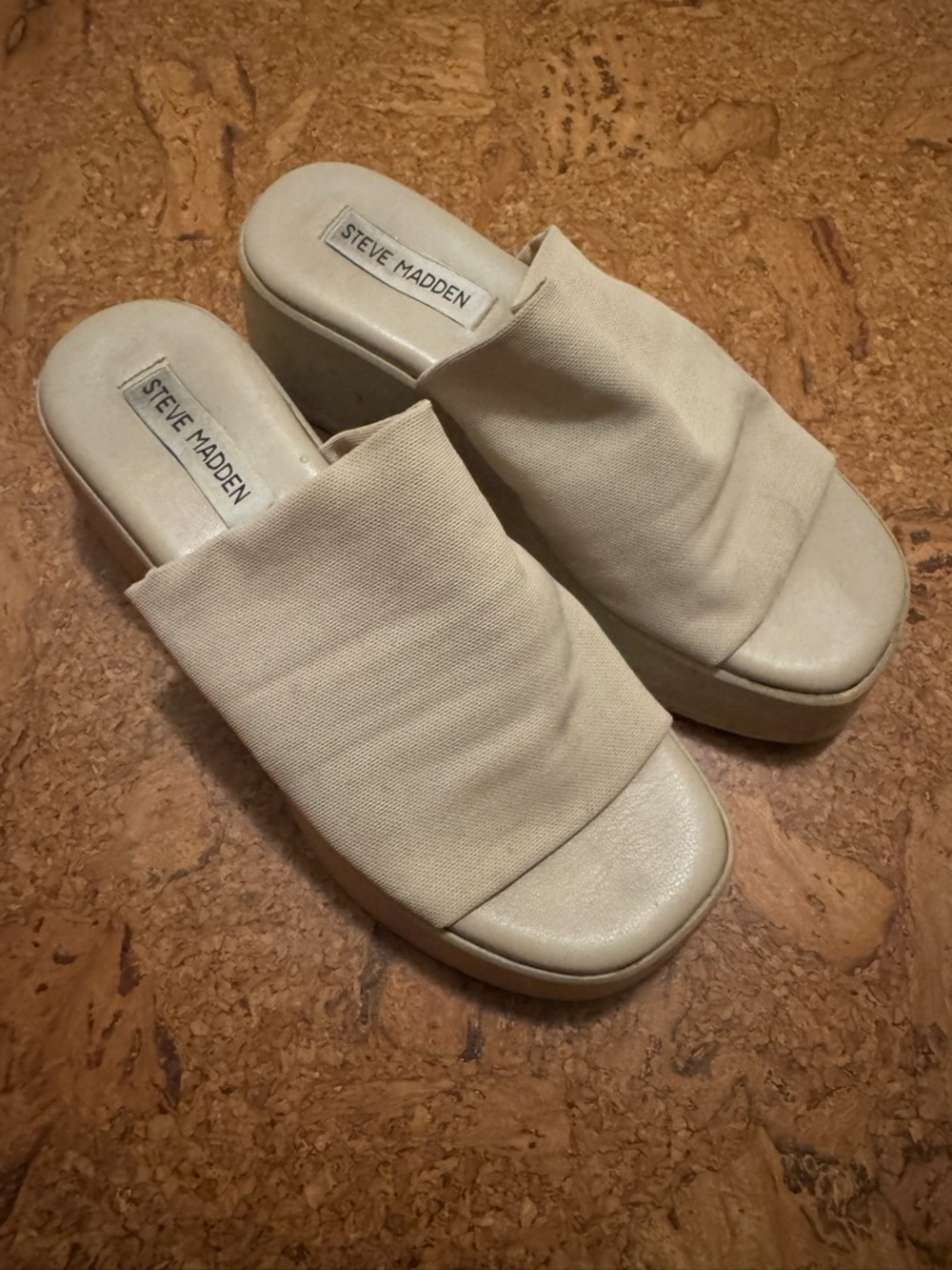 Steve Madden Slinky’s Cream Platform Slide Sandals